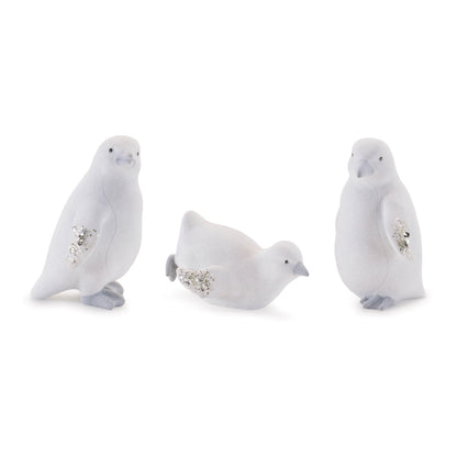 Mini White Penguin Figurines with Glitter Wings (Set of 6)