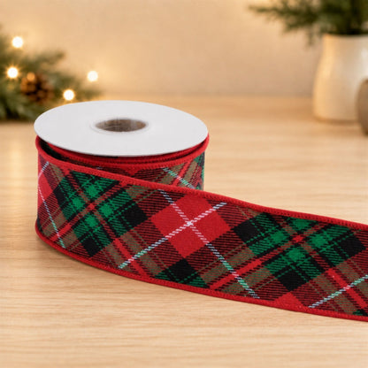 Tartan Plaid Wired Cotton Ribbon 2.5" x 5 Yds.