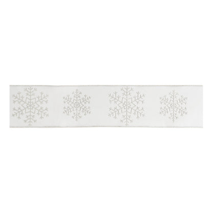 Glitter Snowflake Wired Ribbon 4" x 5 Yds.