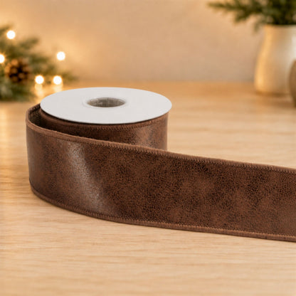 Distressed Faux Leather Wired Ribbon 2.5" x 5 Yds.