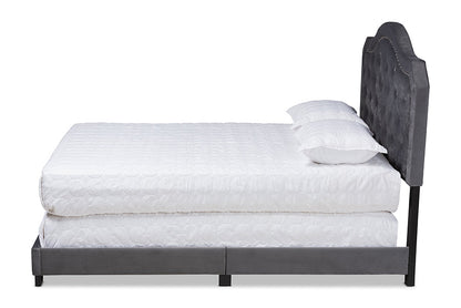 Baxton Studio Samantha Modern and Contemporary Grey Velvet Fabric Upholstered Queen Size Button Tufted Bed