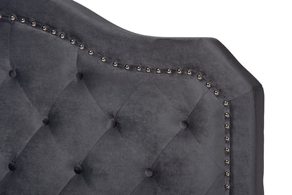 Baxton Studio Samantha Modern and Contemporary Grey Velvet Fabric Upholstered Queen Size Button Tufted Bed