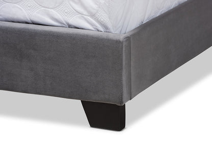 Baxton Studio Samantha Modern and Contemporary Grey Velvet Fabric Upholstered Queen Size Button Tufted Bed