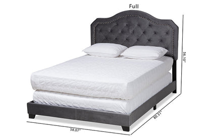Baxton Studio Samantha Modern and Contemporary Grey Velvet Fabric Upholstered Queen Size Button Tufted Bed