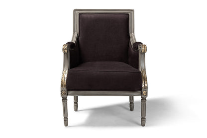 Baxton Studio Georgette Classic and Traditional French Inspired Brown Velvet Upholstered Grey Finished Armchair with Goldleaf Detailing