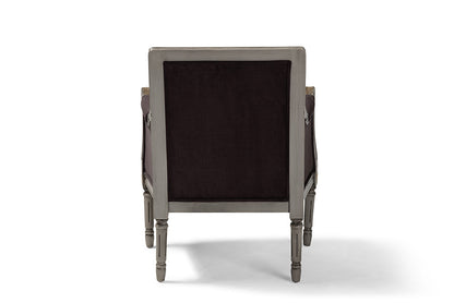 Baxton Studio Georgette Classic and Traditional French Inspired Brown Velvet Upholstered Grey Finished Armchair with Goldleaf Detailing