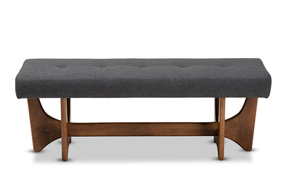 Baxton Studio Theo Mid-Century Modern Dark Grey Fabric Upholstered Walnut Finished Bench