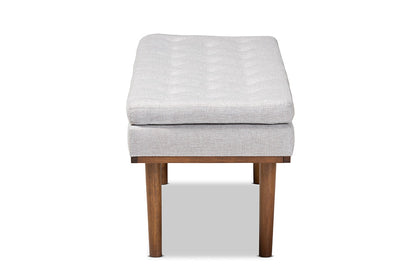 Baxton Studio Arne Mid-Century Modern Greyish Beige Fabric Upholstered Walnut Finished Bench