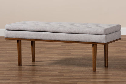 Baxton Studio Arne Mid-Century Modern Greyish Beige Fabric Upholstered Walnut Finished Bench