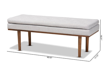 Baxton Studio Arne Mid-Century Modern Greyish Beige Fabric Upholstered Walnut Finished Bench