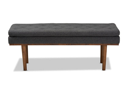 Baxton Studio Arne Mid-Century Modern Dark Grey Fabric Upholstered Walnut Finished Bench