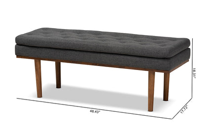 Baxton Studio Arne Mid-Century Modern Dark Grey Fabric Upholstered Walnut Finished Bench