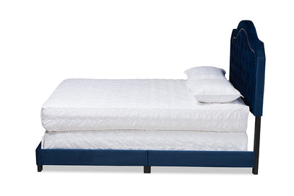 Baxton Studio Samantha Modern and Contemporary Navy Blue Velvet Fabric Upholstered Queen Size Button Tufted Bed