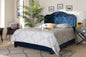 Baxton Studio Samantha Modern and Contemporary Navy Blue Velvet Fabric Upholstered Queen Size Button Tufted Bed