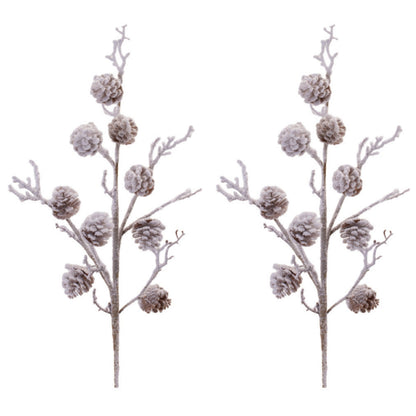 Snowy Pine Cone Twig Spray (Set of 2)