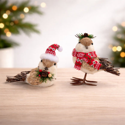 Winter Bird Figurines with Knit Hats and Scarves (Set of 2)