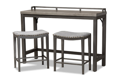 Baxton Studio Noll Modern and Contemporary Grey Fabric Upholstered 3-Piece Multipurpose Metal Counter Table Set