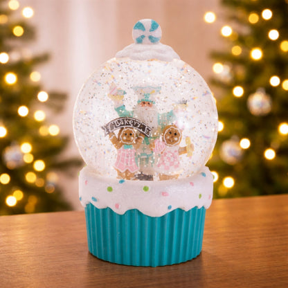 LED Santa & Gingerbread Bakery Snow Globe 7.5"H