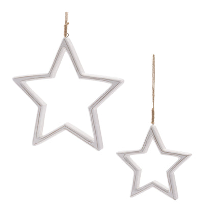 Carved Wooden Star Ornament (Set of 2)