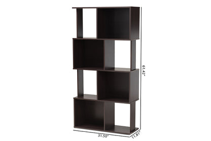 Baxton Studio Riva Modern and Contemporary Dark Brown Finished Geometric Wood Bookshelf