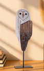 Rustic Wooden Owl Sculpture 14"H