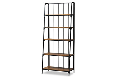 Baxton Studio Ceren Vintage Rustic Industrial Distressed Wood and Black Metal Finished 5-Tier Living Room Ladder Shelf