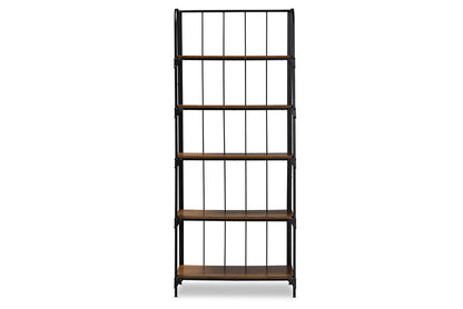 Baxton Studio Ceren Vintage Rustic Industrial Distressed Wood and Black Metal Finished 5-Tier Living Room Ladder Shelf