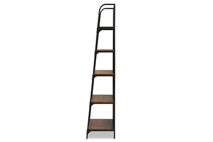 Baxton Studio Ceren Vintage Rustic Industrial Distressed Wood and Black Metal Finished 5-Tier Living Room Ladder Shelf