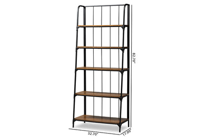 Baxton Studio Ceren Vintage Rustic Industrial Distressed Wood and Black Metal Finished 5-Tier Living Room Ladder Shelf