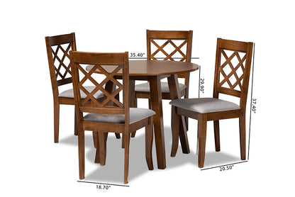 Baxton Studio Adara Modern and Contemporary Grey Fabric Upholstered and Walnut Brown Finished Wood 5-Piece Dining Set