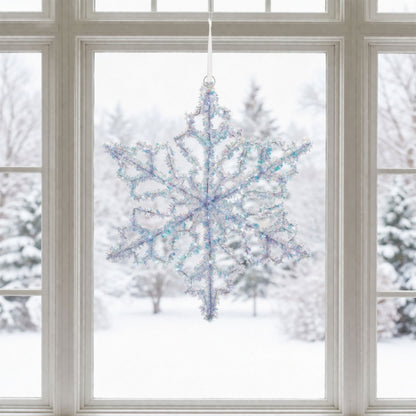 LED Hanging Tinsel Snowflake 31.5"H