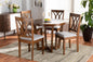 Baxton Studio Aggie Modern and Contemporary Grey Fabric Upholstered and Walnut Brown Finished Wood 5-Piece Dining Set