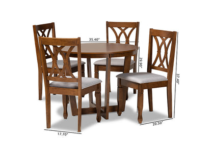 Baxton Studio Aggie Modern and Contemporary Grey Fabric Upholstered and Walnut Brown Finished Wood 5-Piece Dining Set