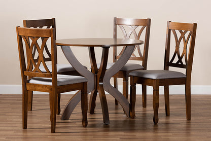 Baxton Studio April Modern and Contemporary Grey Fabric Upholstered and Walnut Brown Finished Wood 5-Piece Dining Set