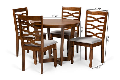 Baxton Studio Alicia Modern and Contemporary Grey Fabric Upholstered and Walnut Brown Finished Wood 5-Piece Dining Set
