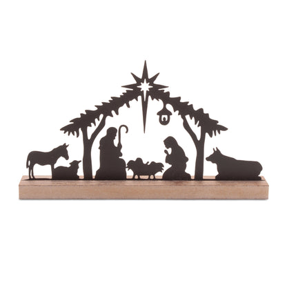 Metal Nativity Silhouette with Wood Base 11.75"L