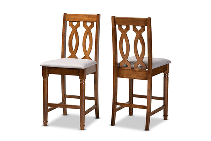 Baxton Studio Darcie Modern and Contemporary Grey Fabric Upholstered and Walnut Brown Finished Wood 2-Piece Counter Stool Set