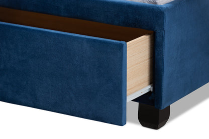 Baxton Studio Caronia Modern and Contemporary Navy Blue Velvet Fabric Upholstered 2-Drawer Queen Size Platform Storage Bed