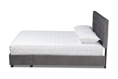 Baxton Studio Caronia Modern and Contemporary Grey Velvet Fabric Upholstered 2-Drawer King Size Platform Storage Bed
