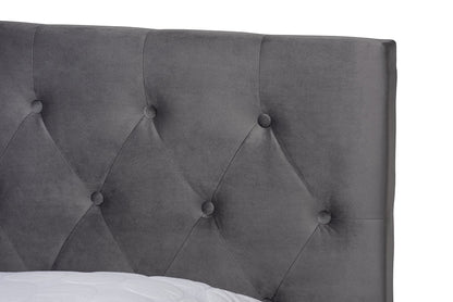 Baxton Studio Caronia Modern and Contemporary Grey Velvet Fabric Upholstered 2-Drawer King Size Platform Storage Bed