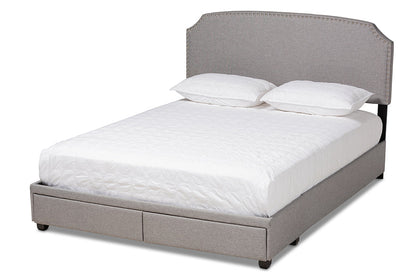 Baxton Studio Larese Light Grey Fabric Upholstered 2-Drawer King Size Platform Storage Bed