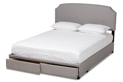 Baxton Studio Larese Light Grey Fabric Upholstered 2-Drawer King Size Platform Storage Bed