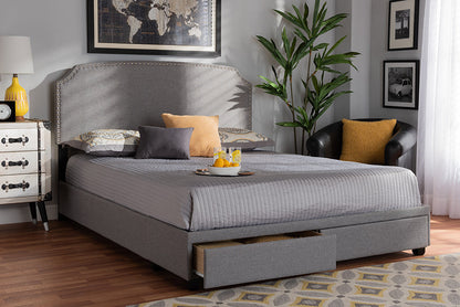Baxton Studio Larese Light Grey Fabric Upholstered 2-Drawer King Size Platform Storage Bed