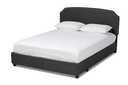 Baxton Studio Larese Dark Grey Fabric Upholstered 2-Drawer Queen Size Platform Storage Bed