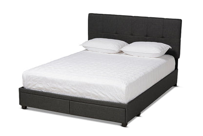 Baxton Studio Netti Dark Grey Fabric Upholstered 2-Drawer King Size Platform Storage Bed