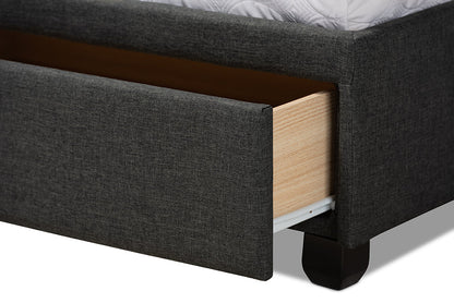 Baxton Studio Netti Dark Grey Fabric Upholstered 2-Drawer King Size Platform Storage Bed