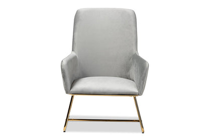 Baxton Studio Sennet Glam and Luxe Grey Velvet Fabric Upholstered Gold Finished Armchair