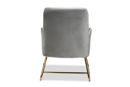 Baxton Studio Sennet Glam and Luxe Grey Velvet Fabric Upholstered Gold Finished Armchair