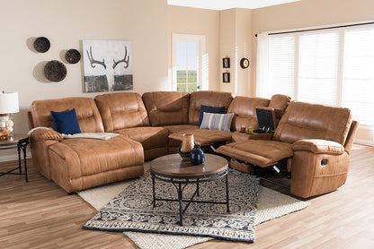 Baxton Studio Mistral Modern and Contemporary Light Brown Palomino Suede 6-Piece Sectional with Recliners Corner Lounge Suite
