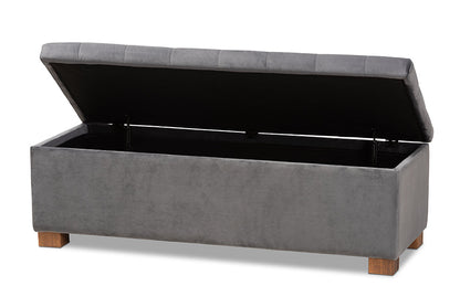Baxton Studio Roanoke Modern and Contemporary Grey Velvet Fabric Upholstered Grid-Tufted Storage Ottoman Bench